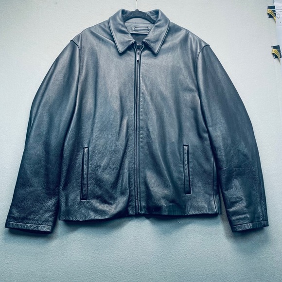 VTG Wilsons Leather Men Jacket Black Pebbled Genuine Zip Front Coat Size L